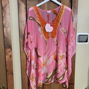Pink Floral sheer Women's Top